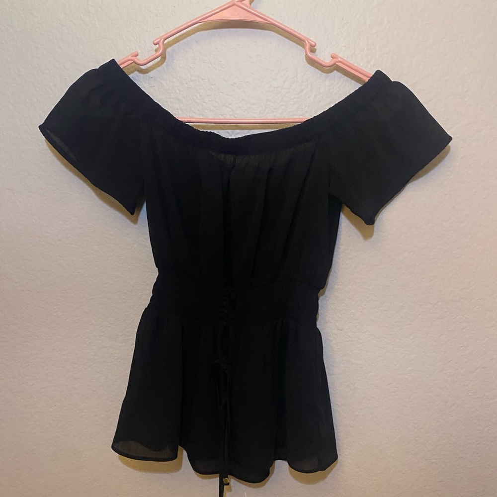 GUESS BLACK MESH TOP - OFF THE SHOULDER